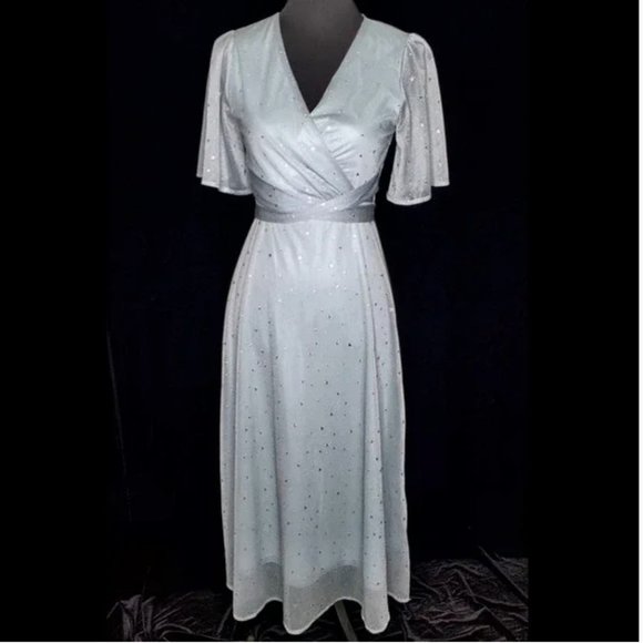 Aloha Studio Blue Midi Silver Star Print Dress - Picture 1 of 4
